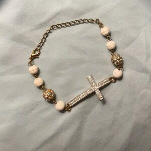 Cross Bracelet with Marble and CZ Studded Beads